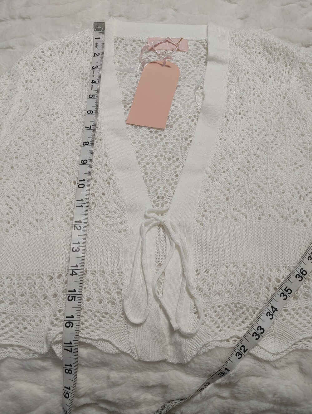 Women's Sweet Kizz White Openwork Tie-Front Knit Fairycore Cardigan 2 Available - Picture 10 of 12